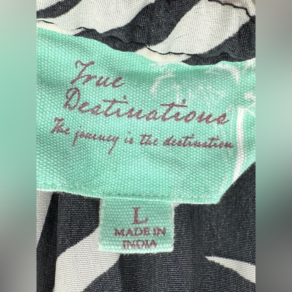 True Destinations Black & White Palm Leaf Print Size Large Maxi Dress - Picture 4 of 9